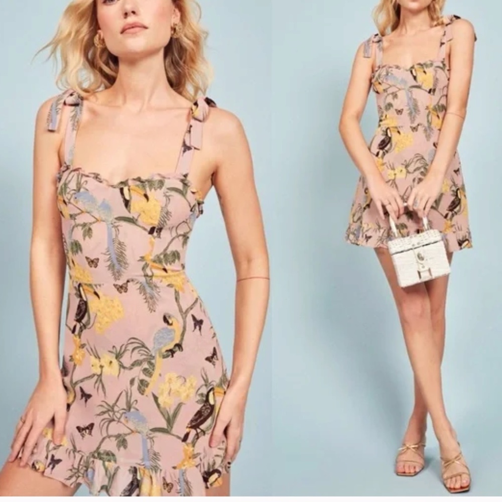 Reformation Conga Blush Toucan Christie Pink Floral Mini Dress Size 0
